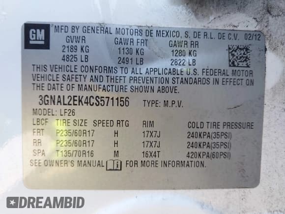 ✅ 2012 Chevrolet Captiva Sport LS • VIN: 3GNAL2EK4CS571156 • Lot: 41771569. Wystawiony na IAAI z przebiegiem 93 320 mil. Bezpłatny archiwum sprzedaży aukcyjnych z USA i szczegółowy raport historii pojazdu na DreamBid. Zdjęcie 9.