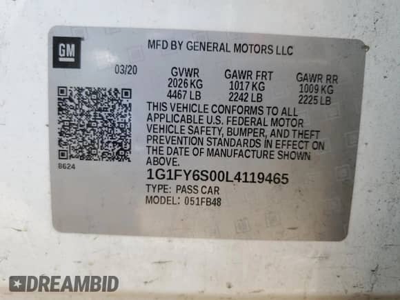 2020 Chevrolet Bolt EV LT with VIN 1G1FY6S00L4119465, listed as a Copart auction lot 70701383 with Not provided miles and . Bid and sale history available at DreamBid. Image 13.