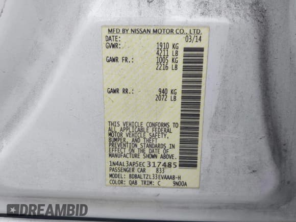 ✅ 2014 Nissan Altima SL • VIN: 1N4AL3AP5EC317485 • Лот: 43519926. Опубликован ранее на IAAI с пробегом 151 265 миль. Бесплатный доступ к архиву аукционных продаж из США и подробный отчёт об истории автомобиля на DreamBid. Изображение 9.