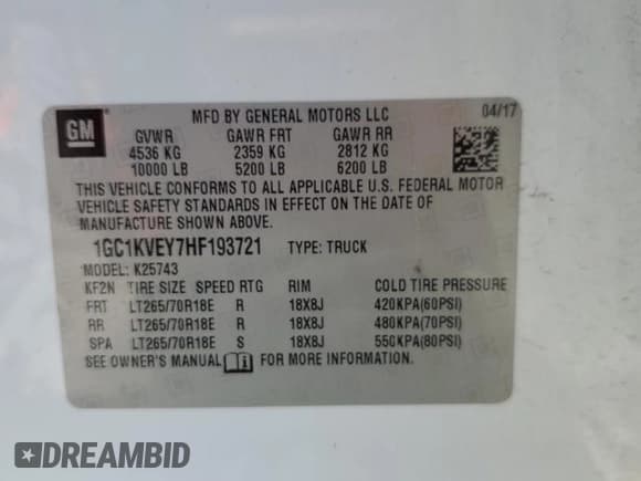 ✅ 2017 Chevrolet Silverado 2500HD LT • VIN: 1GC1KVEY7HF193721 • Lot: 68681495. Wystawiony na Copart z przebiegiem 167 770 mil. Bezpłatny archiwum sprzedaży aukcyjnych z USA i szczegółowy raport historii pojazdu na DreamBid. Zdjęcie 12.
