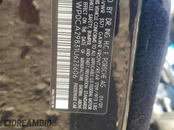 ✅ 2001 Porsche Boxster • VIN: WP0CA29831U623606 • Lot: 90944005. Listed on Copart with 89,647 mi. Free auction sales archive from the USA and detailed vehicle history report at DreamBid. Image 12.