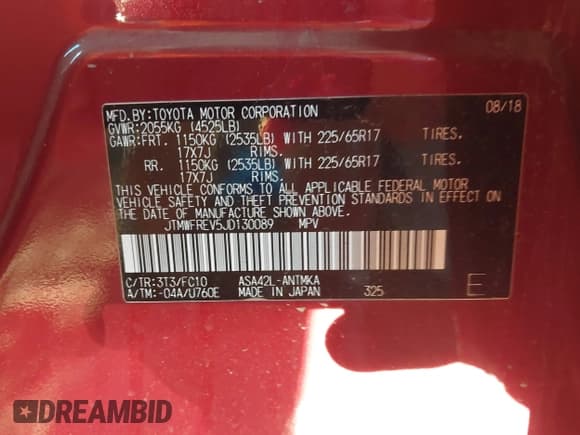 ✅ 2018 Toyota RAV4 XLE • VIN: JTMWFREV5JD130089 • Lot: 43886046. Listed on IAAI with 50,461 mi. Free auction sales archive from the USA and detailed vehicle history report at DreamBid. Image 9.