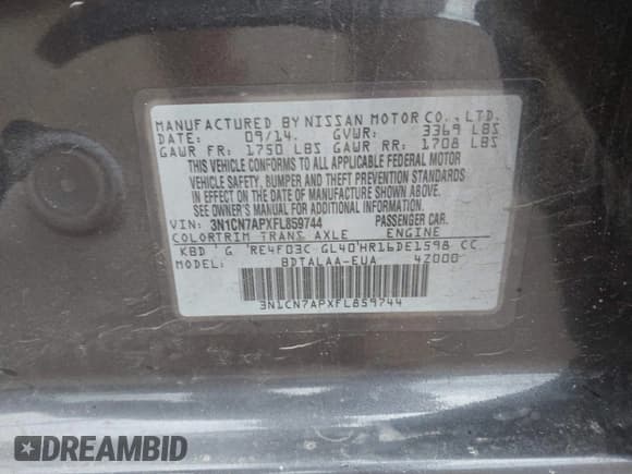 ✅ 2015 Nissan Versa S Plus • VIN: 3N1CN7APXFL859744 • Лот: 42683120. Опубликован ранее на IAAI с пробегом 272 556 миль. Бесплатный доступ к архиву аукционных продаж из США и подробный отчёт об истории автомобиля на DreamBid. Изображение 9.