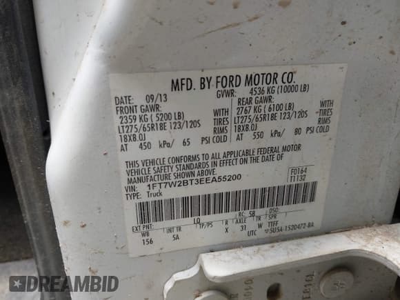 ✅ 2014 Ford F-250 XL • VIN: 1FT7W2BT3EEA55200 • Lot: 42580064. Listed on IAAI with 164,710 mi. Free auction sales archive from the USA and detailed vehicle history report at DreamBid. Image 9.