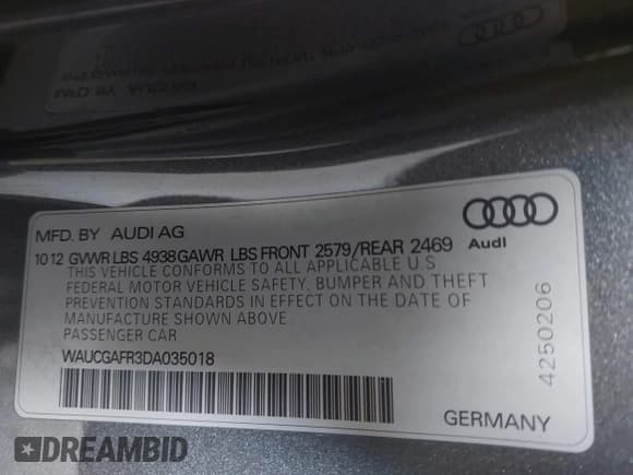 ✅ 2013 Audi S5 Premium Plus • VIN: WAUCGAFR3DA035018 • Lot: 42378592. Listed on IAAI with 237,189 mi. Free auction sales archive from the USA and detailed vehicle history report at DreamBid. Image 9.