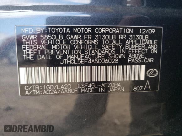 ✅ 2010 Lexus LS 460 • VIN: JTHCL5EF4A5006028 • Lot: 70113445. Listed on Copart with 168,121 mi. Free auction sales archive from the USA and detailed vehicle history report at DreamBid. Image 12.