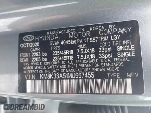 ✅ 2021 Hyundai Kona Limited • VIN: KM8K33A51MU667455 • Лот: 43648899. Опубликован ранее на IAAI с пробегом 20 050 миль. Бесплатный доступ к архиву аукционных продаж из США и подробный отчёт об истории автомобиля на DreamBid. Изображение 9.