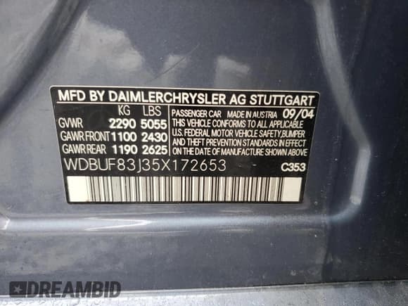 ✅ 2005 Mercedes-Benz E 500 • VIN: WDBUF83J35X172653 • Lot: 61388735. Listed on Copart with 163,088 mi. Free auction sales archive from the USA and detailed vehicle history report at DreamBid. Image 12.