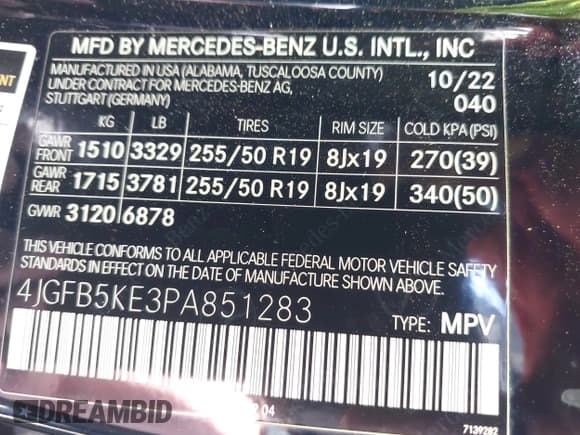 ✅ 2023 Mercedes-Benz GLE 450 • VIN: 4JGFB5KE3PA851283 • Lot: 42370277. Listed on IAAI with 67,873 mi. Free auction sales archive from the USA and detailed vehicle history report at DreamBid. Image 9.