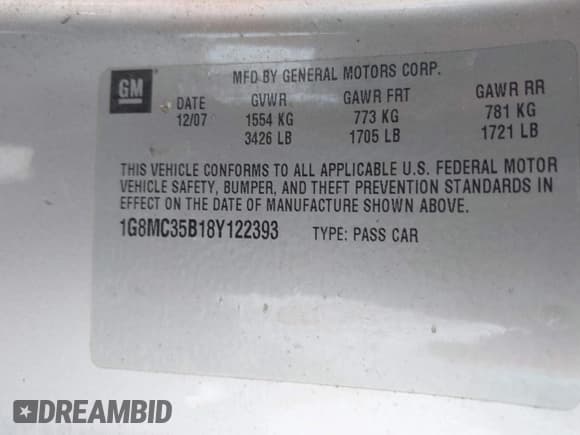 ✅ 2008 Saturn Sky • VIN: 1G8MC35B18Y122393 • Лот: 42738727. Опубликован ранее на IAAI с пробегом 113 963 миль. Бесплатный доступ к архиву аукционных продаж из США и подробный отчёт об истории автомобиля на DreamBid. Изображение 9.