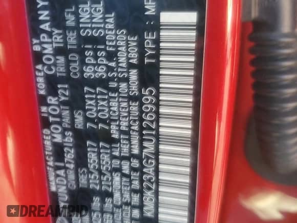 2021 Hyundai Kona SEL z VIN KM8K23AG7MU126995, wystawiony jako Copart lot #80650145 z przebiegiem 54 145 mil mil oraz Szkoda całkowita • Salvage title. Historia ofert i sprzedaży dostępna na DreamBid. Obrazek 12.