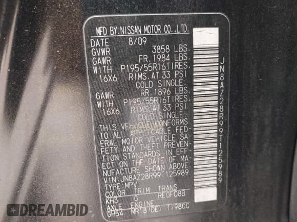 ✅ 2009 Nissan Cube S • VIN: JN8AZ28R99T125989 • Лот: 43039629. Опубликован ранее на IAAI с пробегом 147 722 миль. Бесплатный доступ к архиву аукционных продаж из США и подробный отчёт об истории автомобиля на DreamBid. Изображение 9.