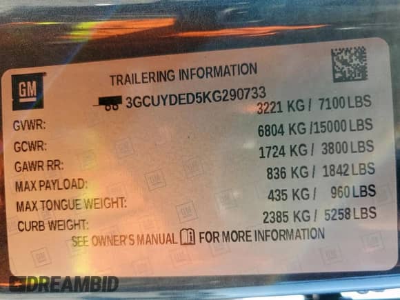 2019 Chevrolet Silverado 1500 LT z VIN 3GCUYDED5KG290733, wystawiony jako Copart lot #85828265 z przebiegiem Nie podano mil oraz Szkoda całkowita • Salvage title. Historia ofert i sprzedaży dostępna na DreamBid. Obrazek 13.