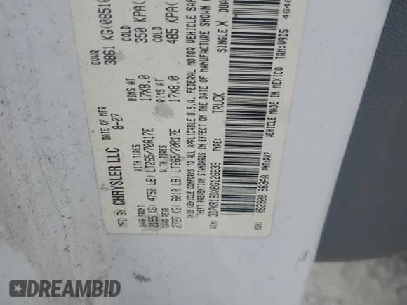 ✅ 2008 Dodge 1500 SLT • VIN: 3D7KR19DX8G126633 • Лот: 67197895. Опубликован ранее на Copart с пробегом 260 817 миль. Бесплатный доступ к архиву аукционных продаж из США и подробный отчёт об истории автомобиля на DreamBid. Изображение 12.