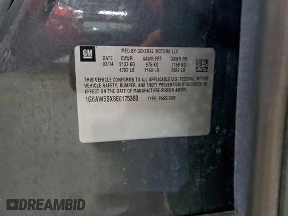 ✅ 2014 Cadillac CTS AWD • VIN: 1G6AW5SX8E0175360 • Lot: 96451685. Listed on Copart with 108,897 mi. Free auction sales archive from the USA and detailed vehicle history report at DreamBid. Image 12.