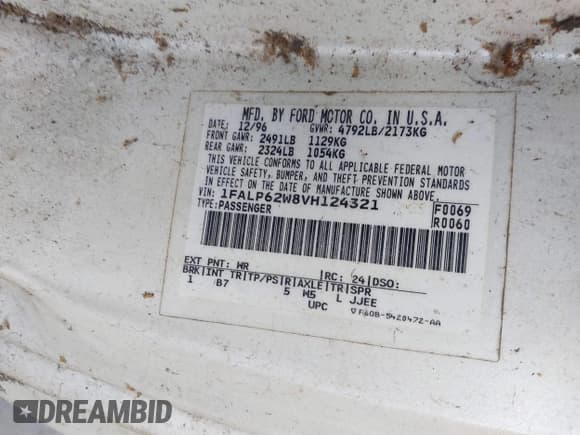 ✅ 1997 Ford Thunderbird LX • VIN: 1FALP62W8VH124321 • Лот: 42730854. Опубликован ранее на IAAI с пробегом 152 349 миль. Бесплатный доступ к архиву аукционных продаж из США и подробный отчёт об истории автомобиля на DreamBid. Изображение 9.