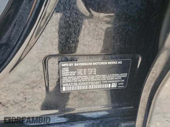 ✅ 2021 BMW 5 Series 540i • VIN: WBA53BJ0XMCF82491 • Lot: 68648635. Listed on Copart with Not provided. Free auction sales archive from the USA and detailed vehicle history report at DreamBid. Image 12.