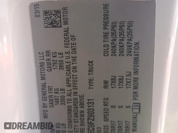 ✅ 2015 GMC Sierra 1500 • VIN: 1GTN1TEC9FZ903131 • Lot: 81744225. Listed on Copart with 71,328 mi. Free auction sales archive from the USA and detailed vehicle history report at DreamBid. Image 12.