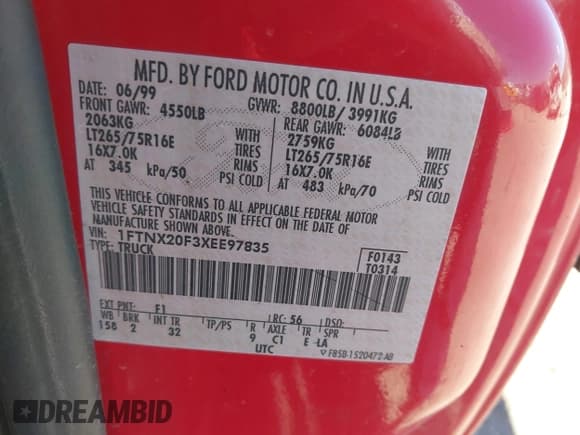 ✅ 1999 Ford F-250 XL • VIN: 1FTNX20F3XEE97835 • Lot: 42831359. Listed on IAAI with 390,888 mi. Free auction sales archive from the USA and detailed vehicle history report at DreamBid. Image 9.