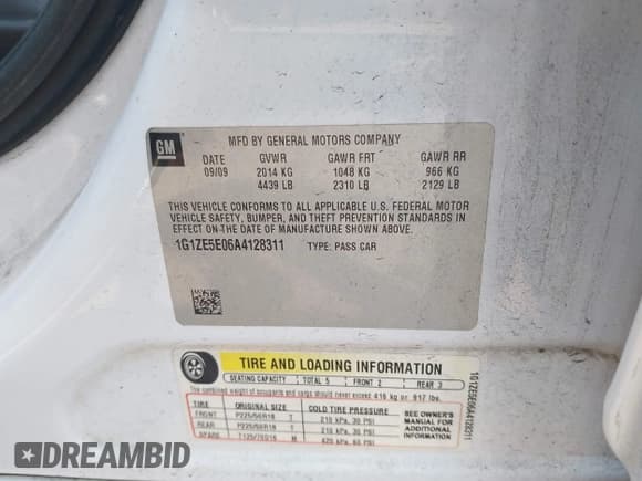 ✅ 2010 Chevrolet Malibu LTZ 1LZ • VIN: 1G1ZE5E06A4128311 • Lot: 43159174. Listed on IAAI with 131,771 mi. Free auction sales archive from the USA and detailed vehicle history report at DreamBid. Image 9.