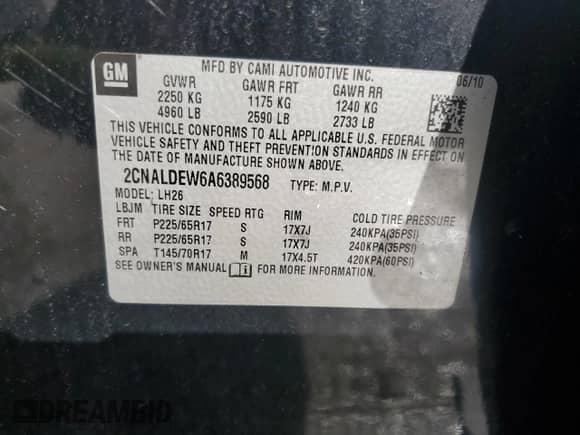 2010 Chevrolet Equinox 1LT with VIN 2CNALDEW6A6389568, listed as a Copart auction lot 85387245 with 140,895 mi miles and Salvage title. Bid and sale history available at DreamBid. Image 13.