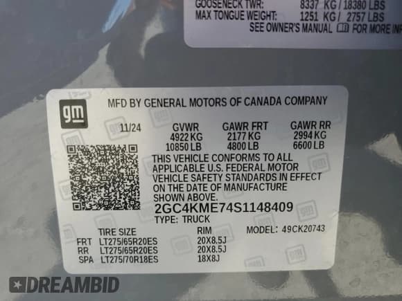 ✅ 2025 Chevrolet Silverado 2500HD Custom • VIN: 2GC4KME74S1148409 • Lot: 69282705. Wystawiony na Copart z przebiegiem 7 666 mil. Bezpłatny archiwum sprzedaży aukcyjnych z USA i szczegółowy raport historii pojazdu na DreamBid. Zdjęcie 12.