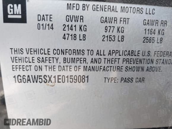 ✅ 2014 Cadillac CTS AWD • VIN: 1G6AW5SX1E0159081 • Lot: 43656547. Listed on IAAI with 105,828 mi. Free auction sales archive from the USA and detailed vehicle history report at DreamBid. Image 9.