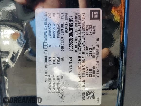 ✅ 2013 Chevrolet Suburban LT • VIN: 1GNSKJE78DR282704 • Lot: 81809584. Wystawiony na Copart z przebiegiem Nie podano. Bezpłatny archiwum sprzedaży aukcyjnych z USA i szczegółowy raport historii pojazdu na DreamBid. Zdjęcie 14.