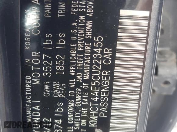 ✅ 2012 Hyundai Accent GLS • VIN: KMHCT4AE5CU223455 • Lot: 72007284. Wystawiony na Copart z przebiegiem 101 416 mil. Bezpłatny archiwum sprzedaży aukcyjnych z USA i szczegółowy raport historii pojazdu na DreamBid. Zdjęcie 12.