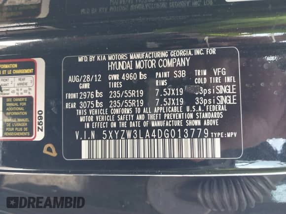 2013 Hyundai Santa Fe Sport z VIN 5XYZW3LA4DG013779, wystawiony jako IAAI lot #41636417 z przebiegiem 150 648 mil mil oraz . Historia ofert i sprzedaży dostępna na DreamBid. Obrazek 9.