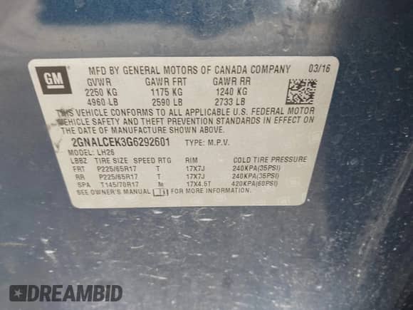 2016 Chevrolet Equinox LT с VIN 2GNALCEK3G6292601, выставлен на аукционе IAAI как лот 43313512 с пробегом 105 463 миль миль и . История ставок и продаж доступна на DreamBid. Изображение 9.