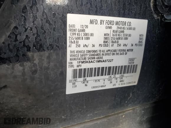 ✅ 2021 Ford Police Interceptor Utility • VIN: 1FM5K8AC1MNA07227 • Lot: 52340035. Wystawiony na Copart z przebiegiem 170 085 mil. Bezpłatny archiwum sprzedaży aukcyjnych z USA i szczegółowy raport historii pojazdu na DreamBid. Zdjęcie 13.