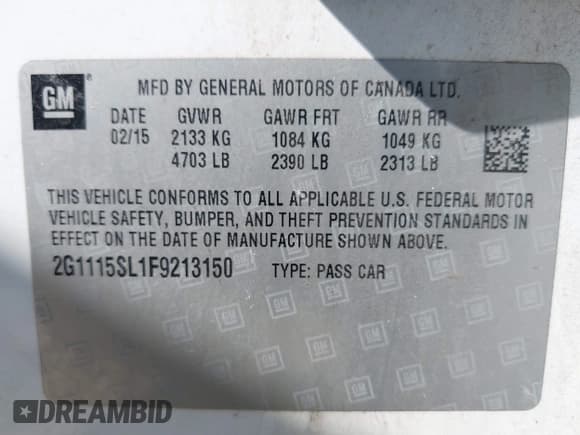 ✅ 2015 Chevrolet Impala LT • VIN: 2G1115SL1F9213150 • Lot: 43195617. Listed on IAAI with 238,982 mi. Free auction sales archive from the USA and detailed vehicle history report at DreamBid. Image 9.