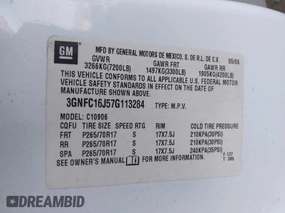 ✅ 2007 Chevrolet Suburban LTZ • VIN: 3GNFC16J57G113284 • Lot: 42477695. Listed on IAAI with Not provided. Free auction sales archive from the USA and detailed vehicle history report at DreamBid. Image 9.