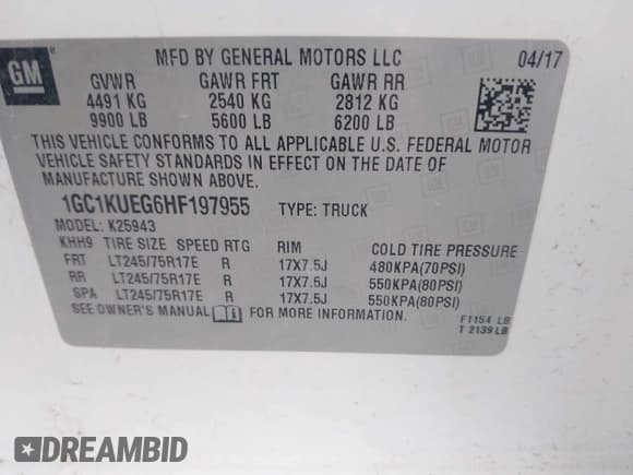 ✅ 2017 Chevrolet Silverado 2500HD Work Truck • VIN: 1GC1KUEG6HF197955 • Lot: 42968573. Wystawiony na IAAI z przebiegiem 319 387 mil. Bezpłatny archiwum sprzedaży aukcyjnych z USA i szczegółowy raport historii pojazdu na DreamBid. Zdjęcie 9.