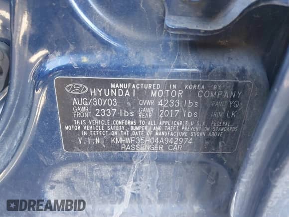 2004 Hyundai Sonata GLS z VIN KMHWF35H04A942974, wystawiony jako IAAI lot #41218153 z przebiegiem 247 513 mil mil oraz . Historia ofert i sprzedaży dostępna na DreamBid. Obrazek 9.