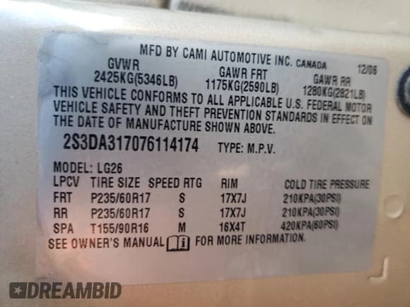 ✅ 2007 Suzuki XL7 Luxury • VIN: 2S3DA317076114174 • Lot: 74837244. Listed on Copart with 179,878 mi. Free auction sales archive from the USA and detailed vehicle history report at DreamBid. Image 12.