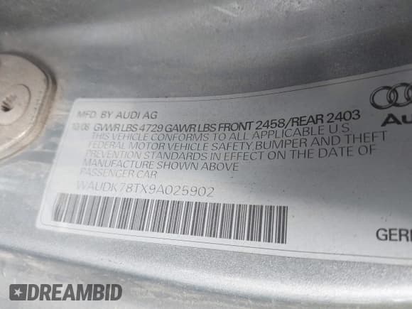 ✅ 2009 Audi A5 • VIN: WAUDK78TX9A025902 • Лот: 43509608. Опубликован ранее на IAAI с пробегом 169 320 миль. Бесплатный доступ к архиву аукционных продаж из США и подробный отчёт об истории автомобиля на DreamBid. Изображение 9.