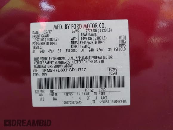 ✅ 2017 Ford Explorer XLT • VIN: 1FM5K7D8XHGD11717 • Lot: 43602716. Listed on IAAI with 144,765 mi. Free auction sales archive from the USA and detailed vehicle history report at DreamBid. Image 9.