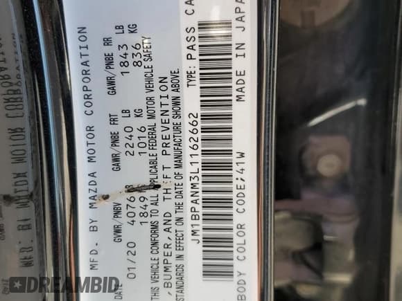 ✅ 2020 Mazda 3 Premium • VIN: JM1BPANM3L1162662 • Lot: 50059785. Wystawiony na Copart z przebiegiem 93 271 mil. Bezpłatny archiwum sprzedaży aukcyjnych z USA i szczegółowy raport historii pojazdu na DreamBid. Zdjęcie 13.