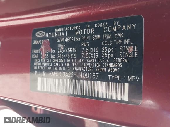 ✅ 2017 Hyundai Tucson Limited • VIN: KM8J33A22HU408187 • Lot: 43632558. Listed on IAAI with 117,259 mi. Free auction sales archive from the USA and detailed vehicle history report at DreamBid. Image 9.