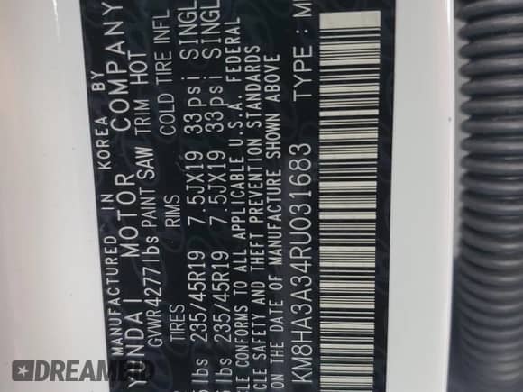 2024 Hyundai Kona N Line with VIN KM8HA3A34RU031683, listed as a Copart auction lot 80320044 with 11,821 mi miles and Non repairable. Bid and sale history available at DreamBid. Image 14.