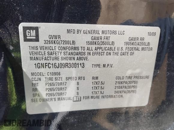 ✅ 2009 Chevrolet Suburban LS • VIN: 1GNFC16J09R300113 • Lot: 42827227. Listed on IAAI with 205,561 mi. Free auction sales archive from the USA and detailed vehicle history report at DreamBid. Image 9.