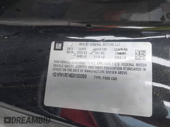 2016 Chevrolet Camaro 2SS with VIN 1G1FH1R74G0193359, listed as a IAAI auction lot 42453893 with 103,085 mi miles and . Bid and sale history available at DreamBid. Image 9.