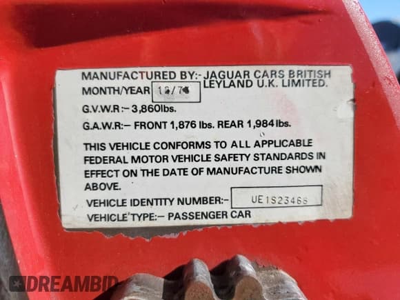 ✅ 1974 Jaguar E-Type • VIN: UE1S23468 • Lot: 91301935. Wystawiony na Copart z przebiegiem 28 397 mil. Bezpłatny archiwum sprzedaży aukcyjnych z USA i szczegółowy raport historii pojazdu na DreamBid. Zdjęcie 12.