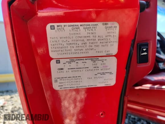 ✅ 1987 Chevrolet Corvette • VIN: 1G1YY2181H5128833 • Lot: 70603385. Listed on Copart with 641,365 mi. Free auction sales archive from the USA and detailed vehicle history report at DreamBid. Image 13.