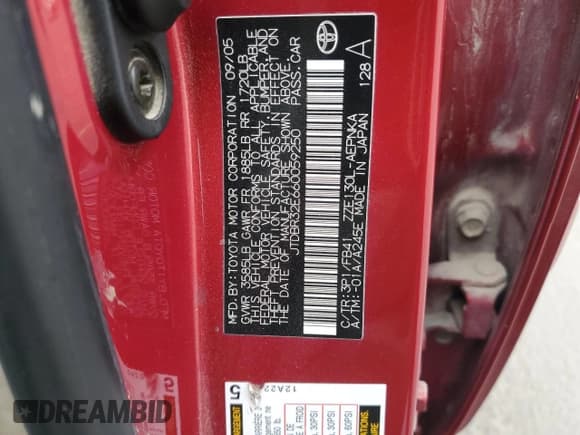 ✅ 2006 Toyota Corolla CE • VIN: JTDBR32E660059250 • Lot: 92682395. Listed on Copart with 143,535 mi. Free auction sales archive from the USA and detailed vehicle history report at DreamBid. Image 12.