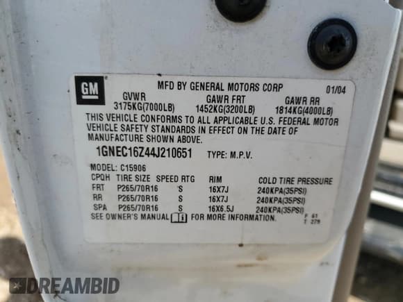 ✅ 2004 Chevrolet Suburban LT • VIN: 1GNEC16Z44J210651 • Лот: 48733965. Опубликован ранее на Copart с пробегом 268 629 миль. Бесплатный доступ к архиву аукционных продаж из США и подробный отчёт об истории автомобиля на DreamBid. Изображение 13.