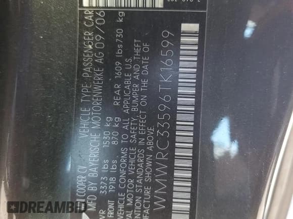 ✅ 2006 MINI Hardtop • VIN: WMWRC33596TK16599 • Lot: 87360405. Wystawiony na Copart z przebiegiem 68 986 mil. Bezpłatny archiwum sprzedaży aukcyjnych z USA i szczegółowy raport historii pojazdu na DreamBid. Zdjęcie 12.