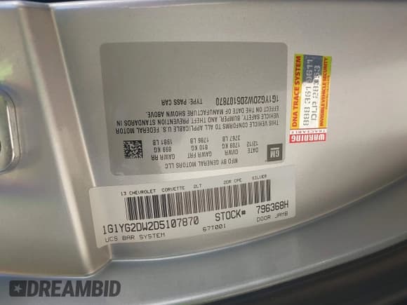 ✅ 2013 Chevrolet Corvette 3LT • VIN: 1G1YG2DW2D5107870 • Lot: 41420741. Listed on IAAI with 30,419 mi. Free auction sales archive from the USA and detailed vehicle history report at DreamBid. Image 9.